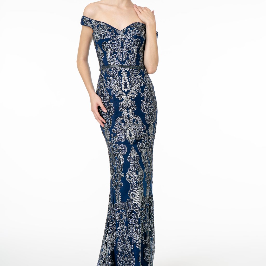 Off-The-Shoulder Glitter Pattern Dress - Gsgl2922